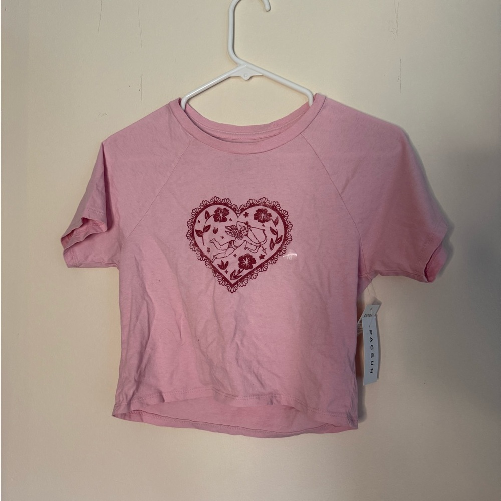 PacSun Pink Heart Design Short Sleeve Tee